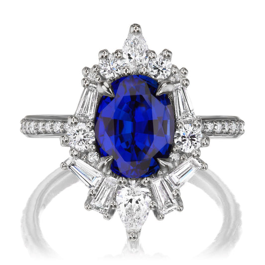 ::color_white ::shank_halfway_three-quarters ::shank_three-quarters_halfway_no ::| 3.4ctw+ oval blue sapphire engagement ring Nyx white gold diamond shank front view
