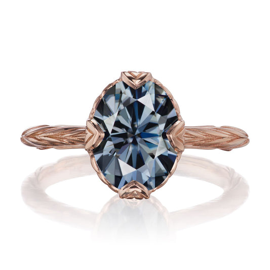::color_rose ::| 2.1ctw oval grey moissanite solitaire engagement ring Olivia rose gold front view