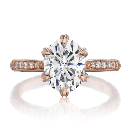 ::color_rose ::| 2.1ctw oval moissanite engagement ring Layla rose gold diamond shank front view