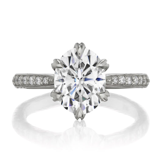 ::color_white ::| 2.1ctw oval moissanite engagement ring Layla white gold diamond shank front view