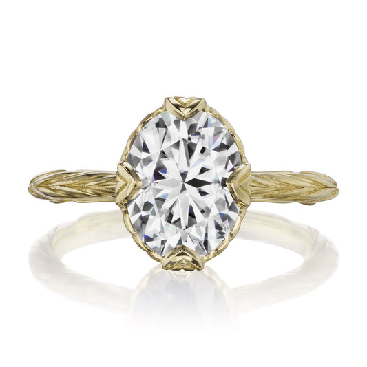 ::color_yellow ::| 2.1ctw oval moissanite solitaire engagement ring Olivia yellow gold front view