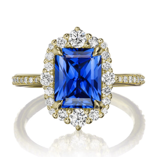 Princess Emerald Cut Sapphire Moissanite Halo 10K White Gold Proposal Ring:Jian  London:10K Gold Rings