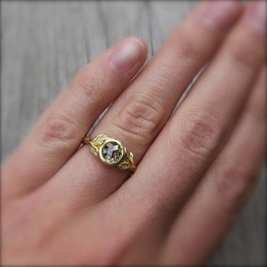 Rustic Rose Cut Grey Diamond Branch Engagement Ring, 18k | Kristin Coffin Jewelry