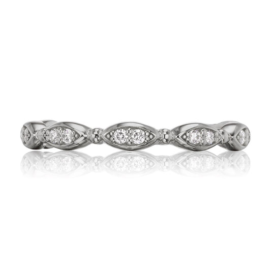 ::color_white ::| Marquise patterned diamond wedding band Margo white gold front view