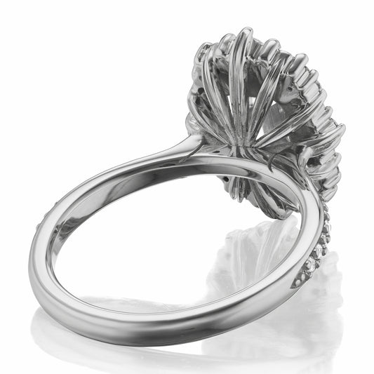 ・ADELINE・Aqua-Teal Iconic™ Emerald Cut Moissanite Center, Diamond Halo (2.27ctw, Ready to Ship)