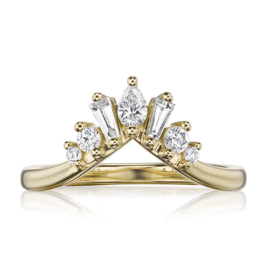 ::color_yellow ::| Fancy diamond contour crown band Wisteria yellow gold front view